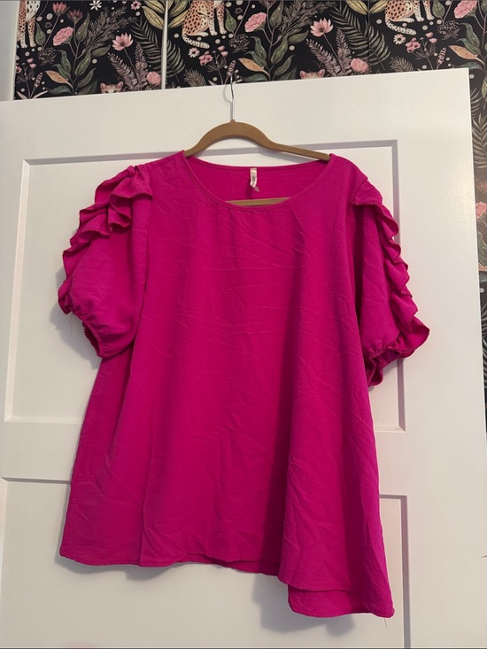 mittoshop Tops - mittoshop Hot Pink Ruffle Sleeve Blouse